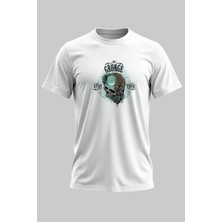 Buzagi Grunge Kurukafa Regular Kalıp Dijital Baskılı Beyaz Tişört