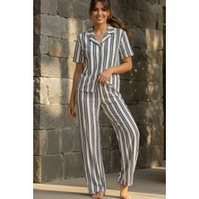Relax Mode Kadın Mavi Çizgili Gömlek Pijama Takım - 26036R