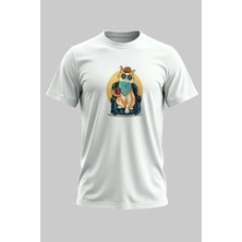 Buzagi Elit Sevimli Kedi Regular Kalıp Dijital Baskılı Beyaz Tişört