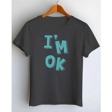 Buzagi I'm Ok Dijital Baskı Regular Kalıp Unisex Siyah T-Shirt