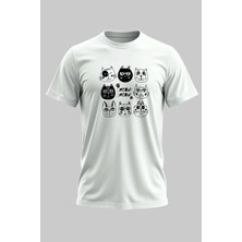 Buzagi Sevimli Kediler Regular Kalıp Dijital Baskılı Beyaz Tişört