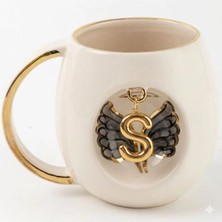 BSK Ceramics Handmade Harfli Siyah Melek Porselen Kupa S Harfi