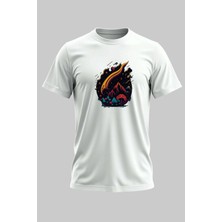 Buzagi Organik Pamuk Dijital Baskılı Regular Kalıp Beyaz Tişört