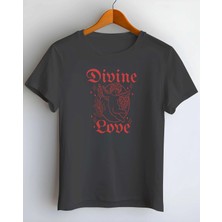 Buzagi Divine Love Dijital Baskı Regular Kalıp Siyah Unisex Tişört