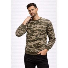 Stores36 Erkek Kamuflaj Desenli 2 Iplik 4 Mevsim Uzun Kollu Bisiklet Yaka Sweatshirt - Kamuflaj