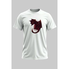 Buzagi Ejderha Regular Kalıp Dijital Baskılı Beyaz Tişört