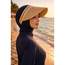 Aydın Şapkacınız Camel Güneş Koruyucu Ithal Şeritli Hasır Vizör Şapka Tesettüre Uygun Taç Model Yazlık Şapka