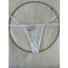 Biricik İç Giyim Beyaz Dantelli ve Taş Detaylı 2 Li Tanga Külot