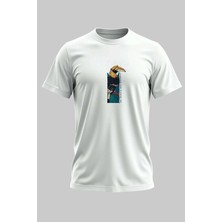 Buzagi Organik Pamuk Dijital Baskılı Regular Kalıp Beyaz Tişört