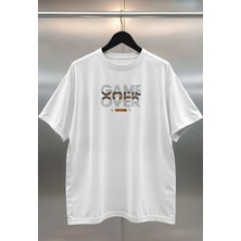 Buzagi Game Over Dijital Baskı Oversize Unisex Beyaz T-Shirt