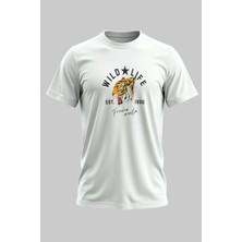 Buzagi Wild Life Dijital Baskı Regular Kalıp Unisex Beyaz T-Shirt