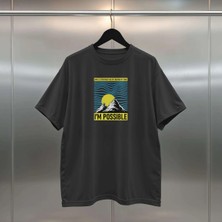 Buzagi I'm Possible Dijital Baskı Oversize Unisex Siyah T-Shirt