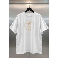 Buzagi Kalp Dijital Baskı Oversize Beyaz Unisex Tişört