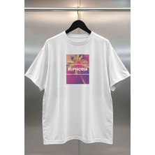 Buzagi Euphoria Dijital Baskı Oversize Beyaz Unisex Tişört