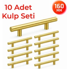 Nobel 160 mm Metal Mobilya Kulpu – Mutfak Dolap Çekmece Kulpu, Dekoratif Kulp Seti (10 Adet) Mat Altın