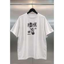 Buzagi Punk Dijital Baskı Oversize Beyaz Unisex Tişört