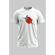 Buzagi Japan Birds Dijital Baskı Regular Kalıp Beyaz Unisex Tişört
