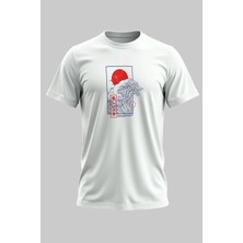 Buzagi Japan Wave Dijital Baskı Regular Kalıp Beyaz Unisex Tişört