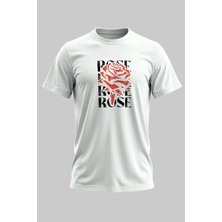 Buzagi Rose Dijital Baskı Regular Kalıp Beyaz Unisex Tişört
