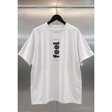 Buzagi Feel Dijital Baskı Oversize Beyaz Unisex Tişört