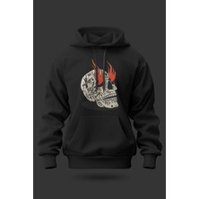 Buzagi Skull Fire Oversize Kapüşonlu Unisex Şardonlu Sweatshirt