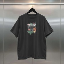 Buzagi Primitive Dijital Baskı Oversize Unisex Siyah T-Shirt