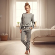 Bonbon Genç Kız Pamuklu Gri Renk Pijama Takımı AL507 V2 BB2447