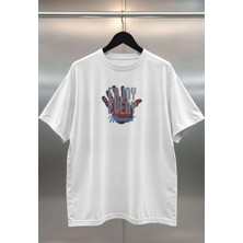 Buzagi Organik Pamuk Dijital Baskılı Oversize Beyaz Tişört