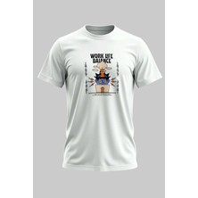 Buzagi Work Life Balance Dijital Baskı Regular Kalıp Beyaz Unisex Tişört