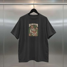 Buzagi Survive Oversize Dijital Baskılı Siyah Tişört