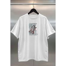 Buzagi Off The Wall Dijital Baskı Oversize Unisex Beyaz T-Shirt