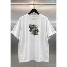 Buzagi Wilderness Dijital Baskı Oversize Unisex Beyaz T-Shirt