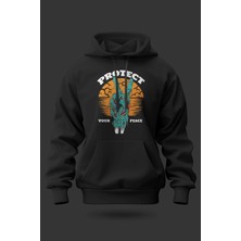Buzagi Protect Your Peace Oversize Kapüşonlu Unisex Şardonlu Sweatshirt