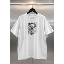 Buzagi Organik Pamuk Dijital Baskılı Oversize Beyaz Tişört