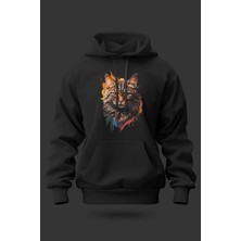 Buzagi Kedi Oversize Kapüşonlu Unisex Şardonlu Sweatshirt