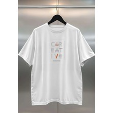 Buzagi Creative Dijital Baskı Oversize Unisex Beyaz T-Shirt