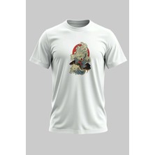 Buzagi Japan Waves Dijital Baskı Regular Kalıp Beyaz Unisex Tişört