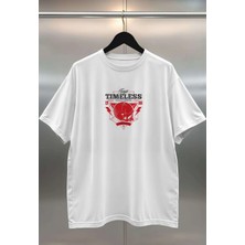 Buzagi Timeless Dijital Baskı Oversize Unisex Beyaz T-Shirt