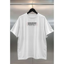 Buzagi Perfect Dijital Baskı Oversize Unisex Beyaz T-Shirt
