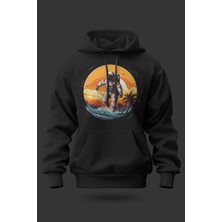 Buzagi Astronot ve Su Oversize Kapüşonlu Unisex Şardonlu Sweatshirt