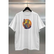 Buzagi Zombie Dijital Baskı Oversize Unisex Beyaz T-Shirt