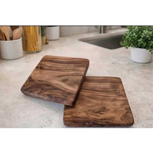 WoodBay 2 Adet Ceviz Ağacı Nihale 16X16 cm – Doğal Masif Ahşap Tencere & Çaydanlık Altlığı