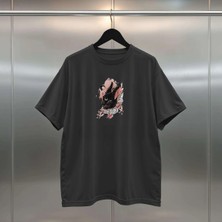 Buzagi Japan Animal Dijital Baskı Oversize Unisex Siyah Tişört