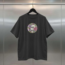 Buzagi Blossom Skull Oversize Dijital Baskılı Siyah Tişört