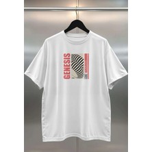Buzagi Genesis Dijital Baskı Oversize Beyaz Unisex Tişört