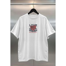 Buzagi Organik Pamuk Dijital Baskılı Oversize Beyaz Tişört