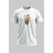 Buzagi Rock Dijital Baskı Regular Kalıp Beyaz Unisex Tişört