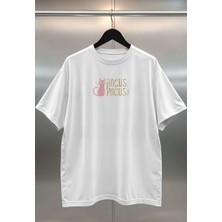 Buzagi Hocus Pocus Dijital Baskı Oversize Unisex Beyaz T-Shirt
