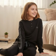 Bonbon Genç Kız Pamuklu Siyah Renk Pijama Takımı AL507 V1 BB2446