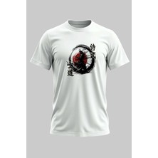 Buzagi Samurai Dijital Baskı Regular Kalıp Beyaz Unisex Tişört